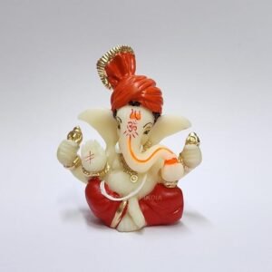 Lord Ganesha Idol for Car Dashboard, Home, Office | Handcrafted Ganesh Murti (2 x 2.5 inch, Red & Orange)