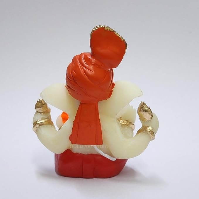 Lord Ganesha Idol for Car Dashboard, Home, Office | Handcrafted Ganesh Murti (2 x 2.5 inch, Red & Orange)