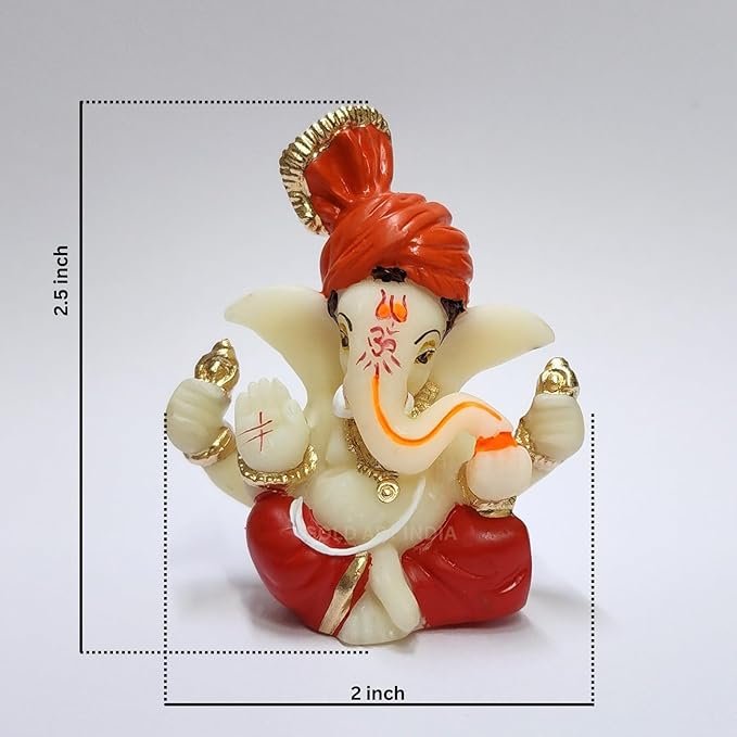 Lord Ganesha Idol for Car Dashboard, Home, Office | Handcrafted Ganesh Murti (2 x 2.5 inch, Red & Orange)
