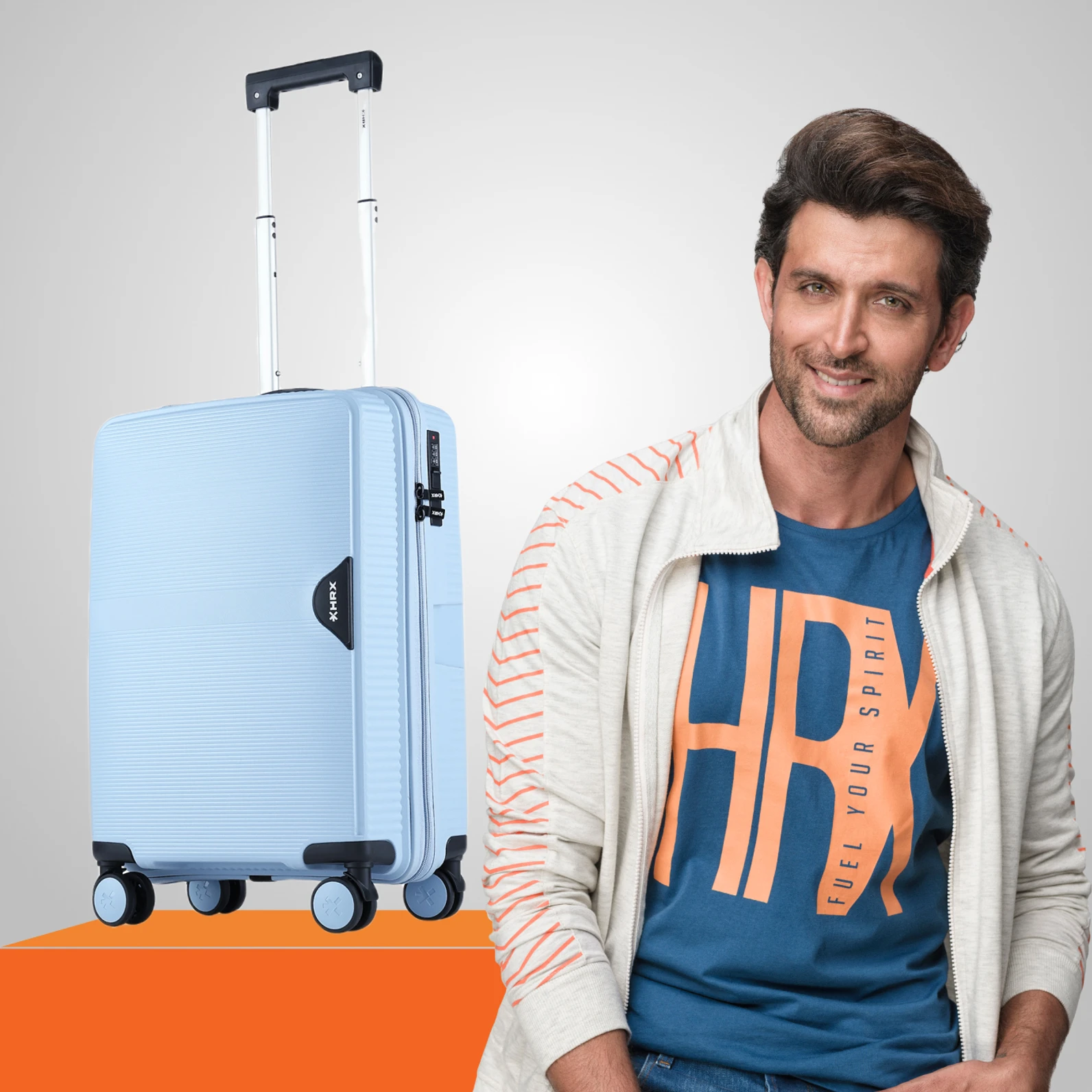 HRX - Cabin Suitcase (55 cm) 8 Wheels - Parabola (PP) Trolley-Cabin-Light Blue