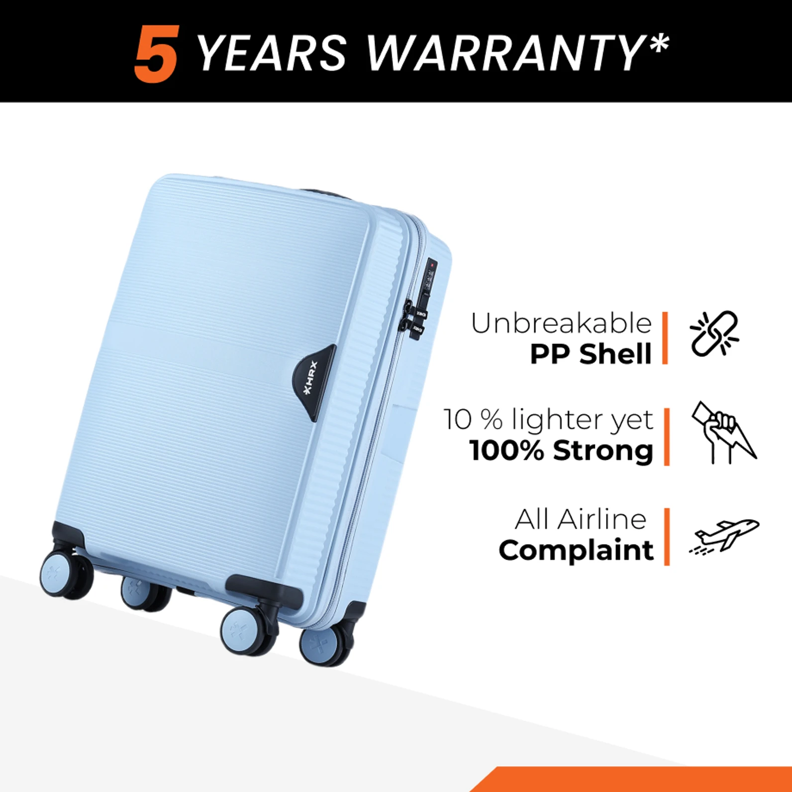 HRX - Cabin Suitcase (55 cm) 8 Wheels - Parabola (PP) Trolley-Cabin-Light Blue