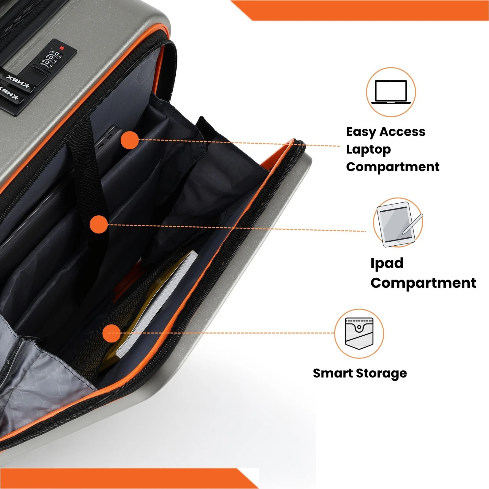 HRX Laptop Cabin Suitcase (55 cm) 8 Wheels - Grit Laptop - Silver