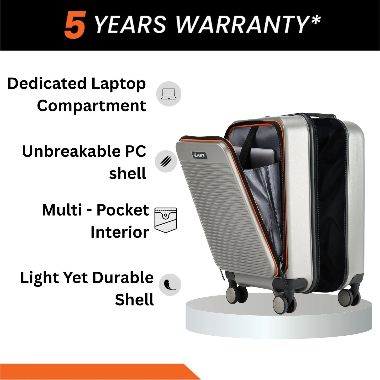 HRX Laptop Cabin Suitcase (55 cm) 8 Wheels - Grit Laptop - Silver