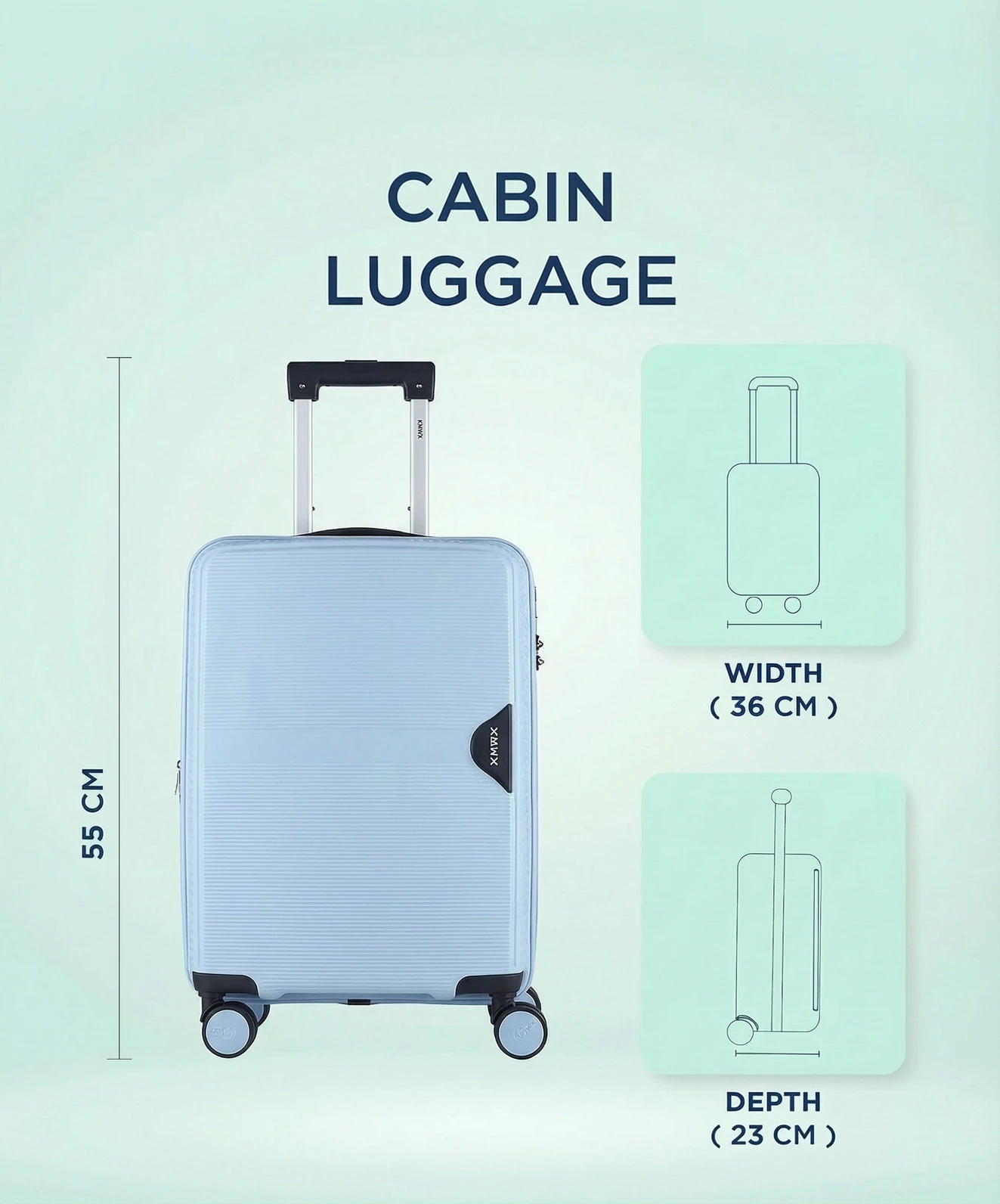 HRX - Cabin Suitcase (55 cm) 8 Wheels - Parabola (PP) Trolley-Cabin-Light Blue